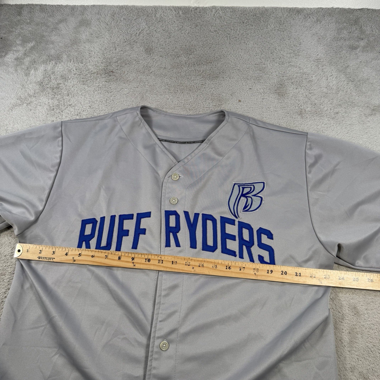Vintage Ruff Ryders Jersey Mens XL Grey Baseball DMX Button Embroidered Hip Hop gallery