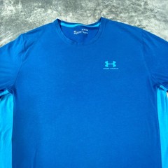 Under Armour Shirt Mens XL Blue 2 Tone Short Sleeve Heat Gear Fitted Active Gym