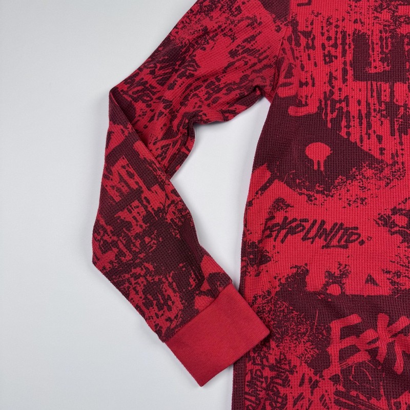 Ecko Unltd Shirt Mens Medium (Fit S) Red Black Thermal Waffle Knit Long Sleeve gallery