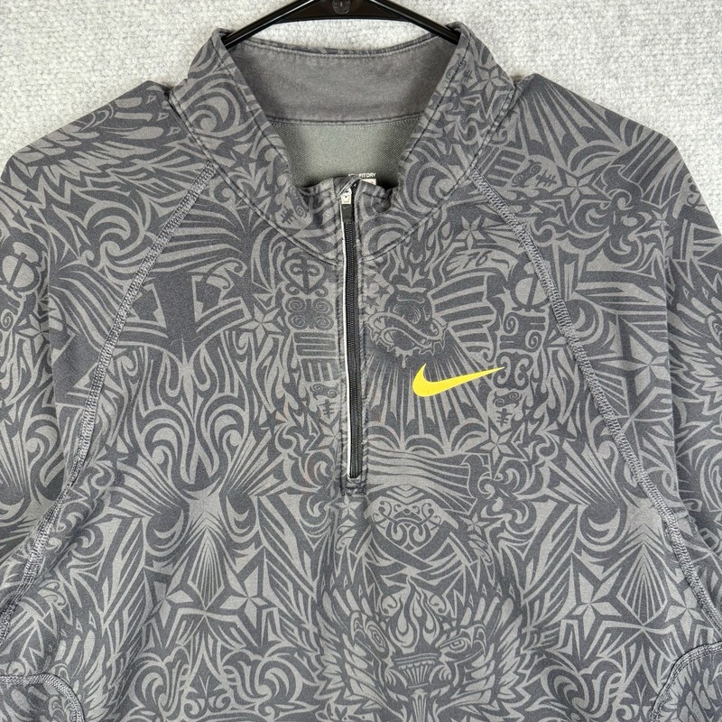 Nike Pullover Sweater Mens Size Large Gray Long Sleeve 1/4 Zip All Over Print gallery