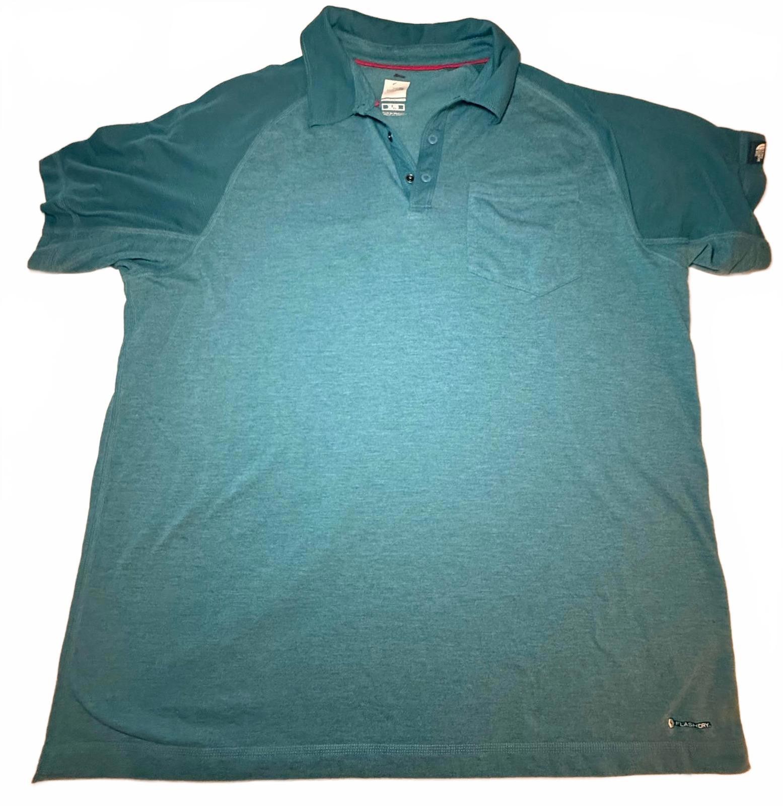North Face Men's Adventure Polo. Flash Dry Size XL, Teal Snap closure gallery