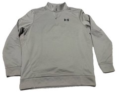 Under Armour Mens M 1/4 Zip Long Sleeve Mock Neck Beige Fleece Sweater Shirt EUC