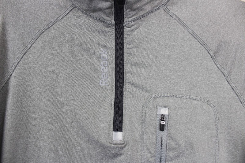 Reebok Quarter Zip Pullover Long Sleeve Grey Athletic Running Shirt Thumb Holes gallery