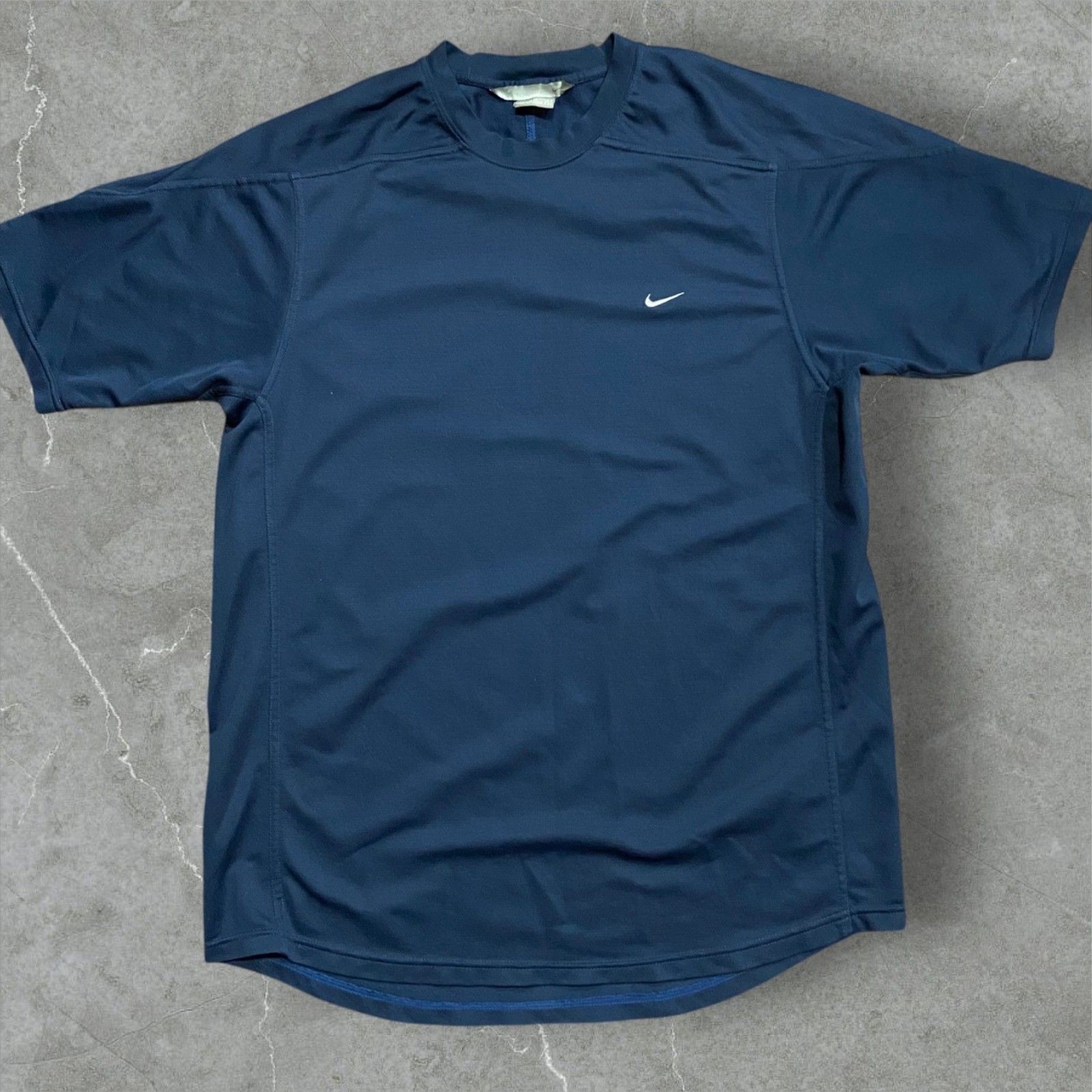 Nike Athletic Vintage Y2K Navy Blue Performance Mini Swoosh Shirt Men's Size XL gallery