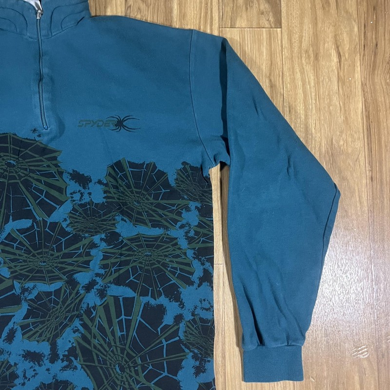 Vintage Spyder Pullover Mens Large Blue 1/4 Zip Mock Neck Graphic Ski Cotton 90s gallery