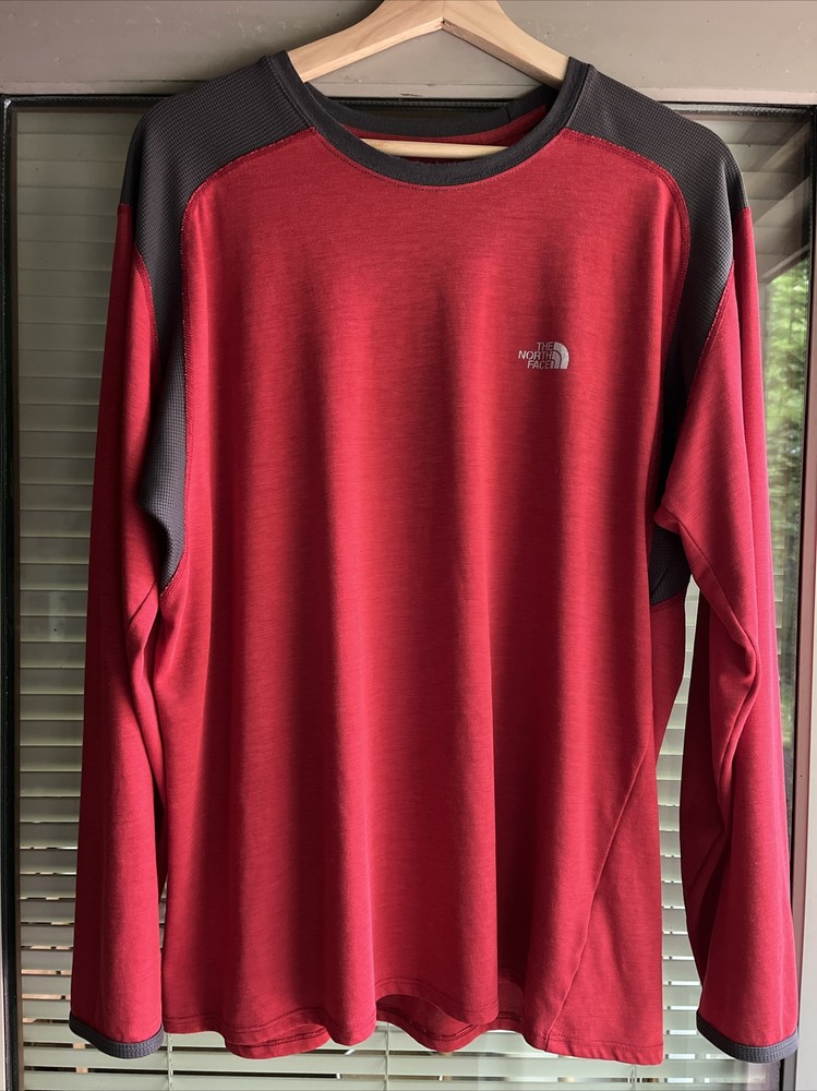 The North Face Shirt Men Large Red Gray Vaporwick Long Sleeve Base Layer