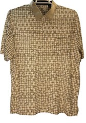 ENRO Beige Short Sleeve Polo Shirt 3 Button Front Vented Hem Pocket Mens Sz 2XL
