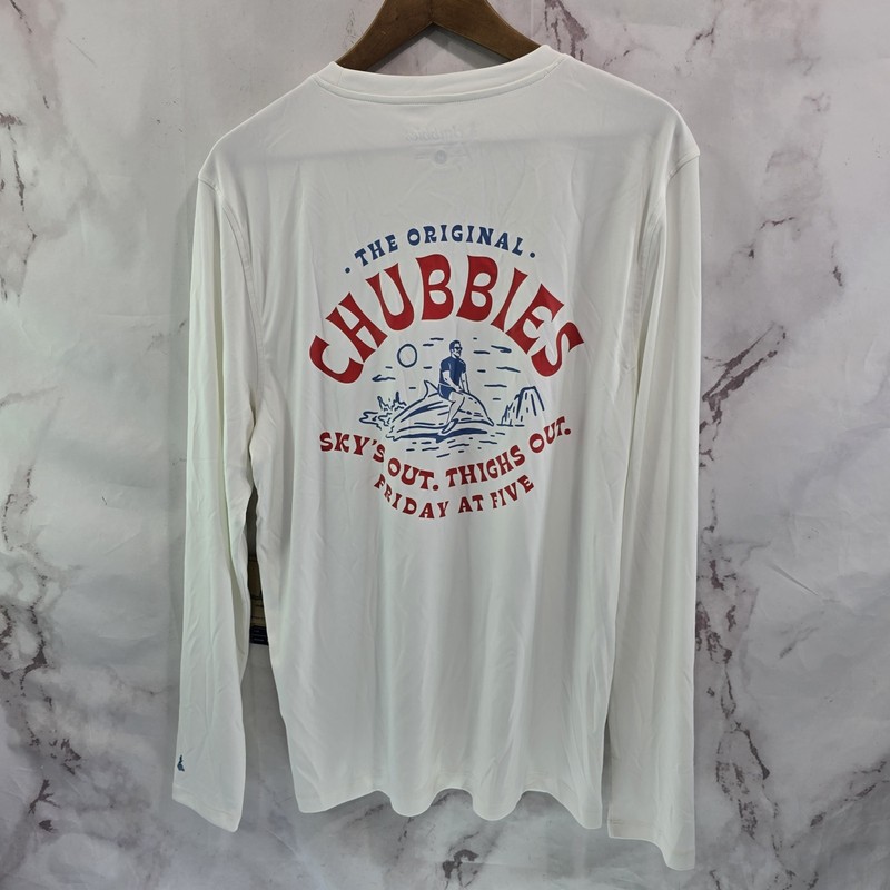 Chubbies Shirt Mens Medium Sun White Ride Wave Skies Out Pullover Rash Guard gallery