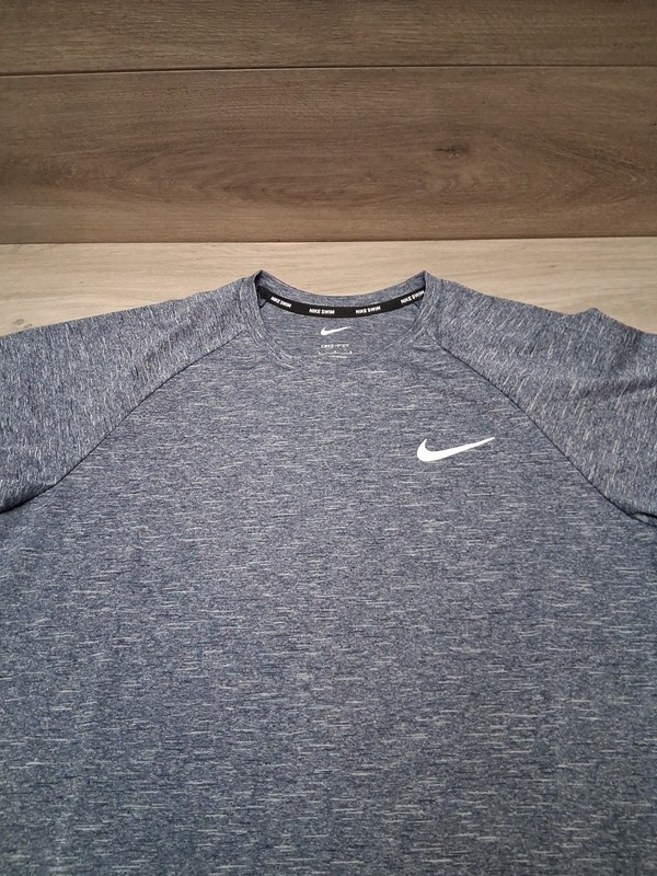 Nike Swim Dri-Fit Shirt Large Heather Blue Short Sleeve UPF 40+ Pre-owned gallery