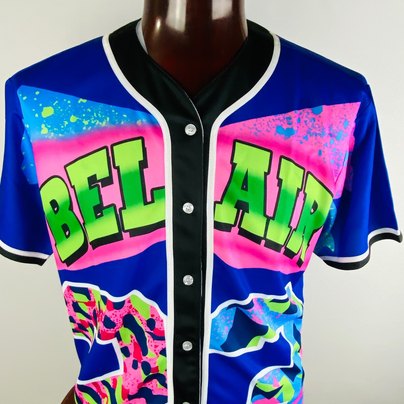 Belair Men's XXL 2XL Blue Button Down Short Sleeve Baseball Jersey Number 23 gallery