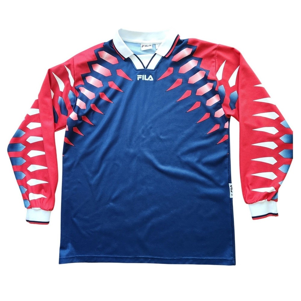 Vintage 90s Fila Goalie Soccer Jersey Claw Pattern Flocked Logo Made in ltaly