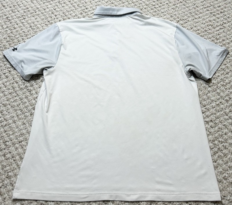 Under Armour UA Playoff Colorblock Stripe Golf Polo Shirt Silver Gray White XL gallery