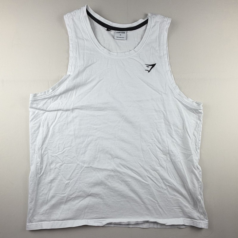 Gymshark Tank Top Mens XL White Sleeveless Stretch Workout Gym Training Cotton gallery
