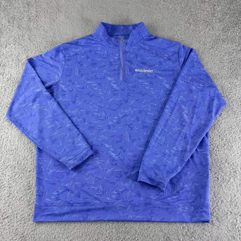 Peter Millar Pullover Men Medium Blue Perth Tropical Camo 1/4 Zip Stretch Golf