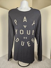 Under Armour Project Rock Pay Your Dues Long Sleeve Shirt Mens XL Gray Heatgear