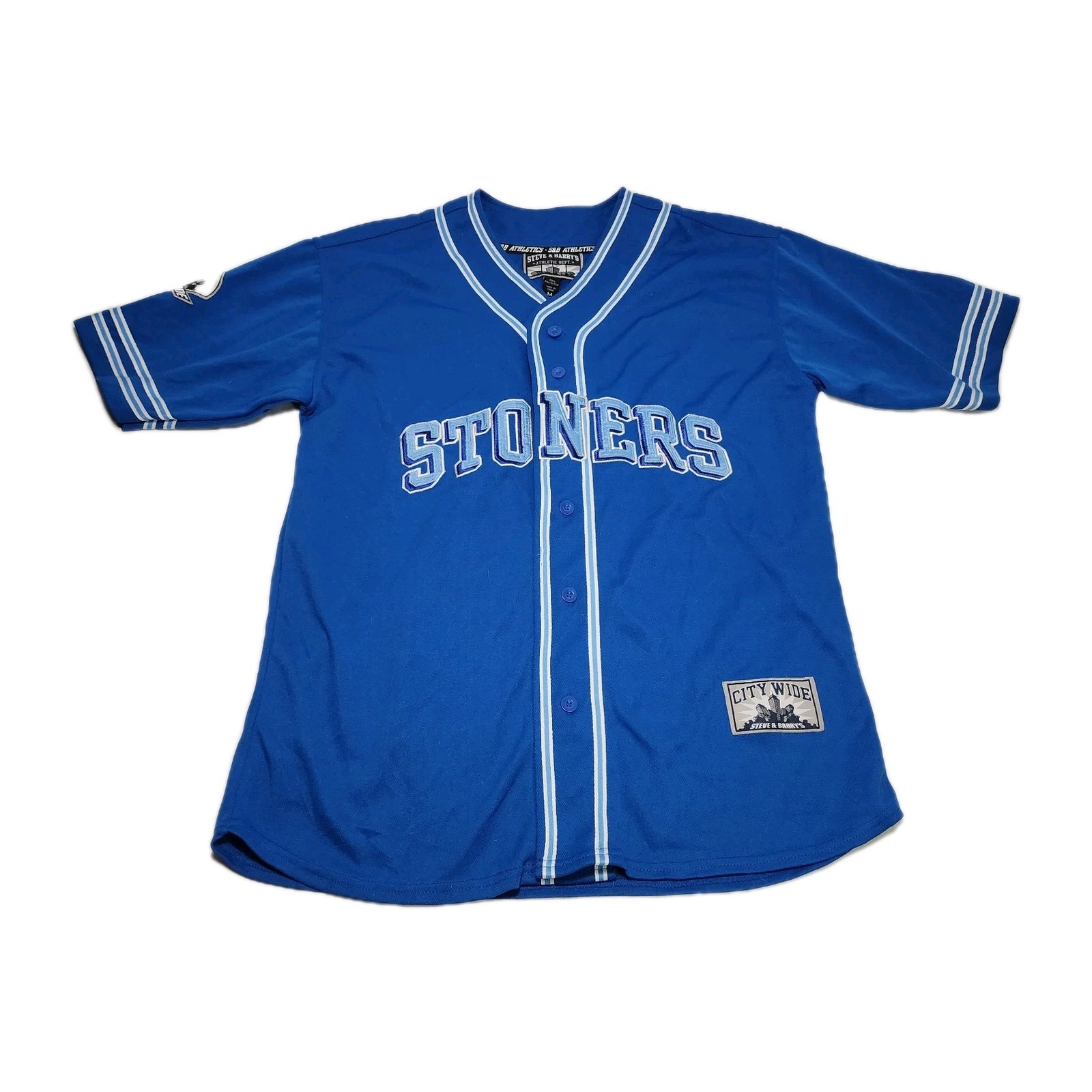 Vtg STEVE & BARRY'S Blue Spellout "STONERS" Baseball Jersey Size Medium - NWOT gallery