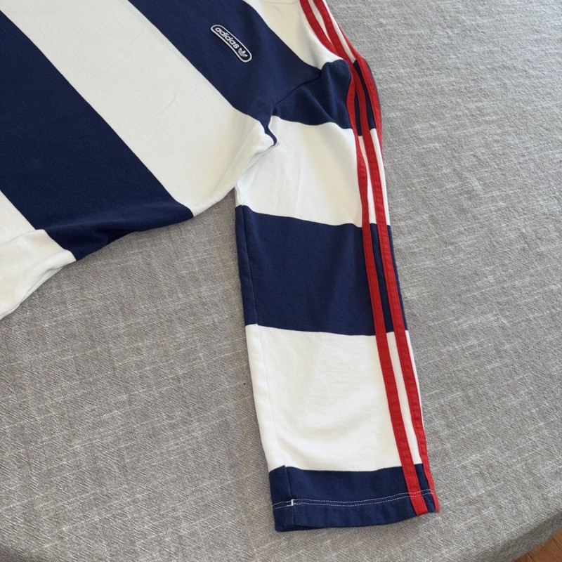 Adidas Shirt Mens Sz M Red White Blue Color Block 3-stripe Original Long Sleeve gallery