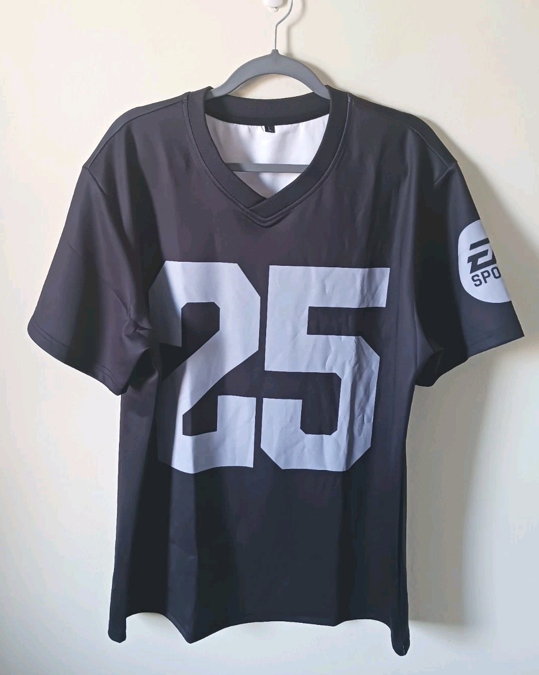Mens Football Jersey L Black Silver Logo Athletic Sports Shirt Short Sleeve gallery