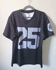 Mens Football Jersey L Black Silver Logo Athletic Sports Shirt Short Sleeve