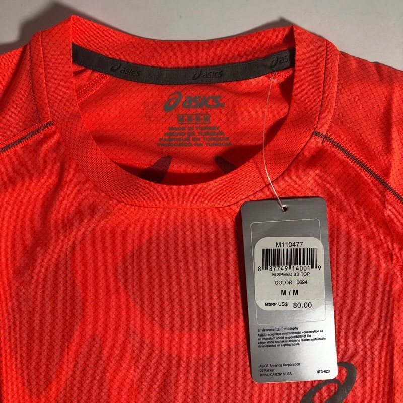 New Asics Speed SS Athletic Training Top M110447 Men's Medium Orange MSRP $80 gallery