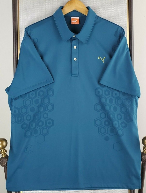 PUMA GOLF Size XL DryCell Mens Stretchy Performance Golf Polo Shirt Blue Wicking gallery