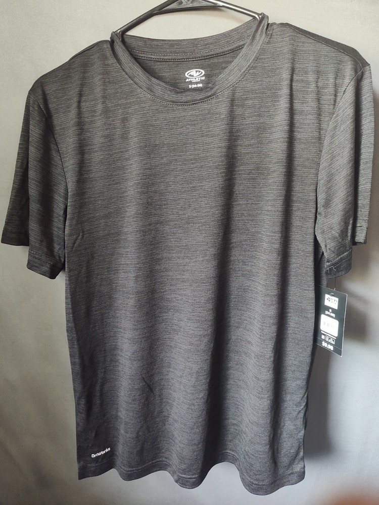Athletic Works DriWorks Men’s Moisture Wicking Striped Tee Gray S 34-36