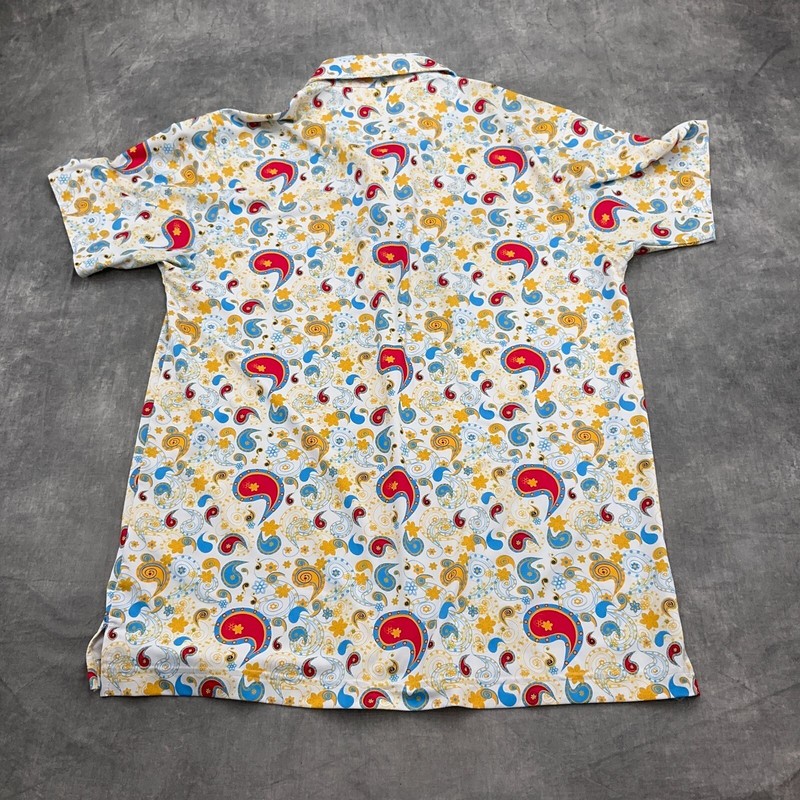 2BU Shirt Men Medium White Red Multi Paisley Floral Golf Logo Functional Stretch gallery