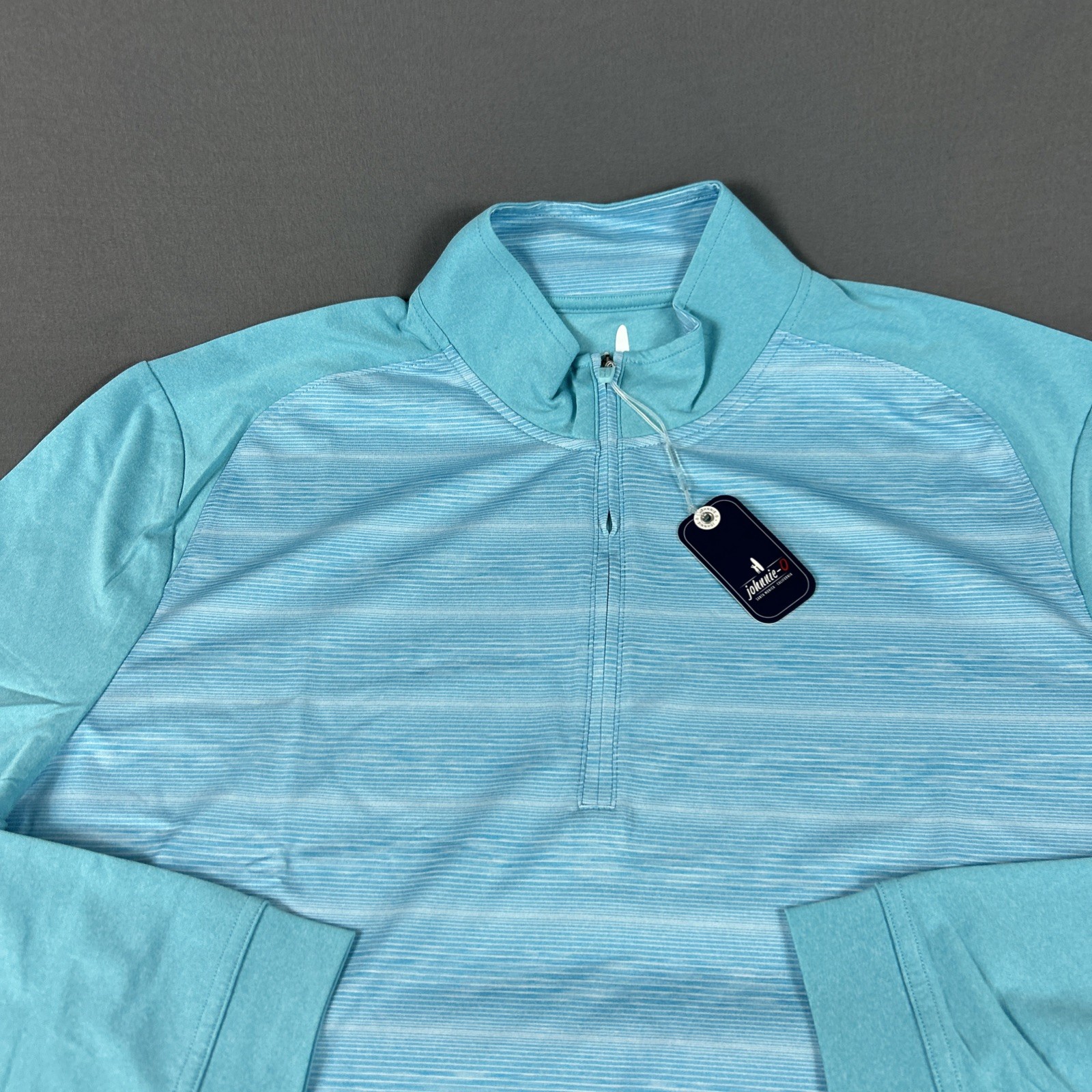 Johnnie-O Golf Pullover Bert 1/4 Zip Large Blue Striped Polyester NWT MSRP $118 gallery