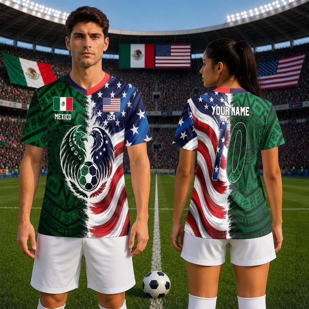 Custom Half USA Half Mexico Soccer Jersey Personalized Name Number Football Fan
