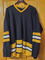 Vintage CCM Hockey Jersey Mens XL Black Mesh 44 Striped Made USA 80s