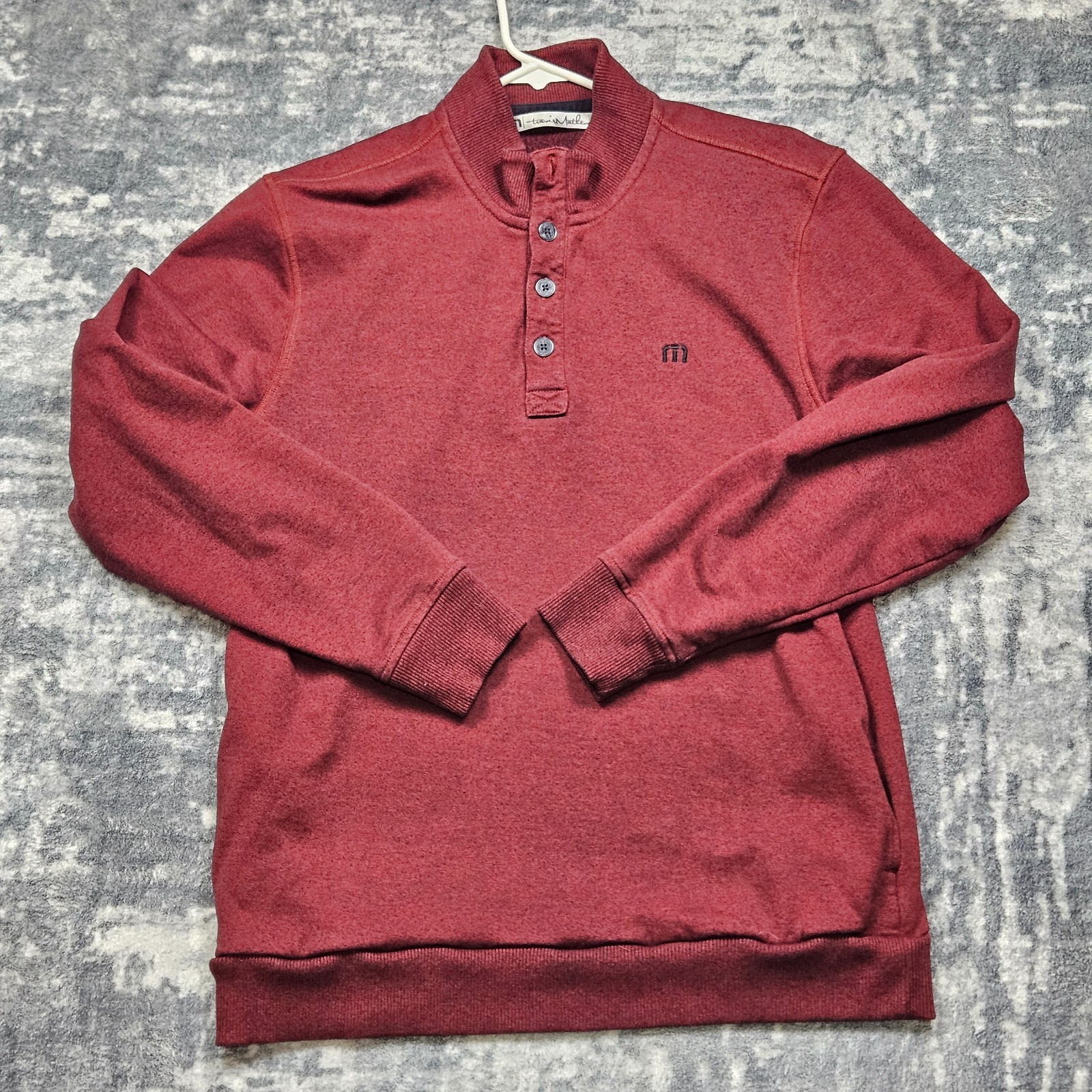 Travis Mathew Pullover Mens Large Maroon Quarter Zip Stretch Pockets Sweater gallery
