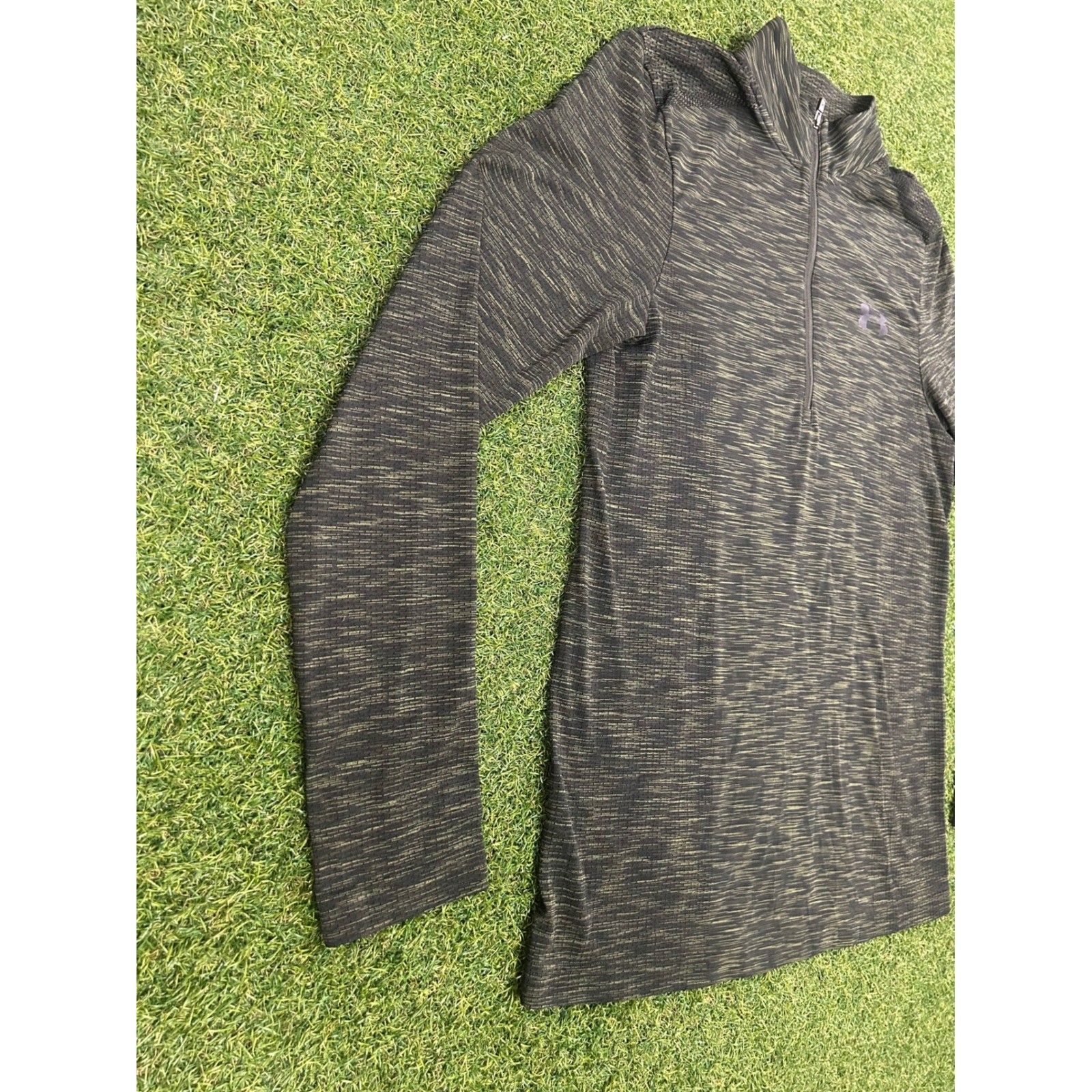 Under Armour HeatGear Mens Small 1/4 Zip Pullover Space Dye Olive Green Black gallery
