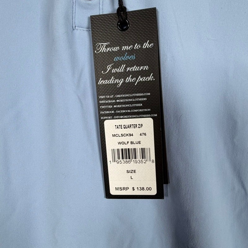 Greyson NWT Tate Quarter Zip Pullover Wolf Blue Men L Golf Shirt Chest Logo gallery