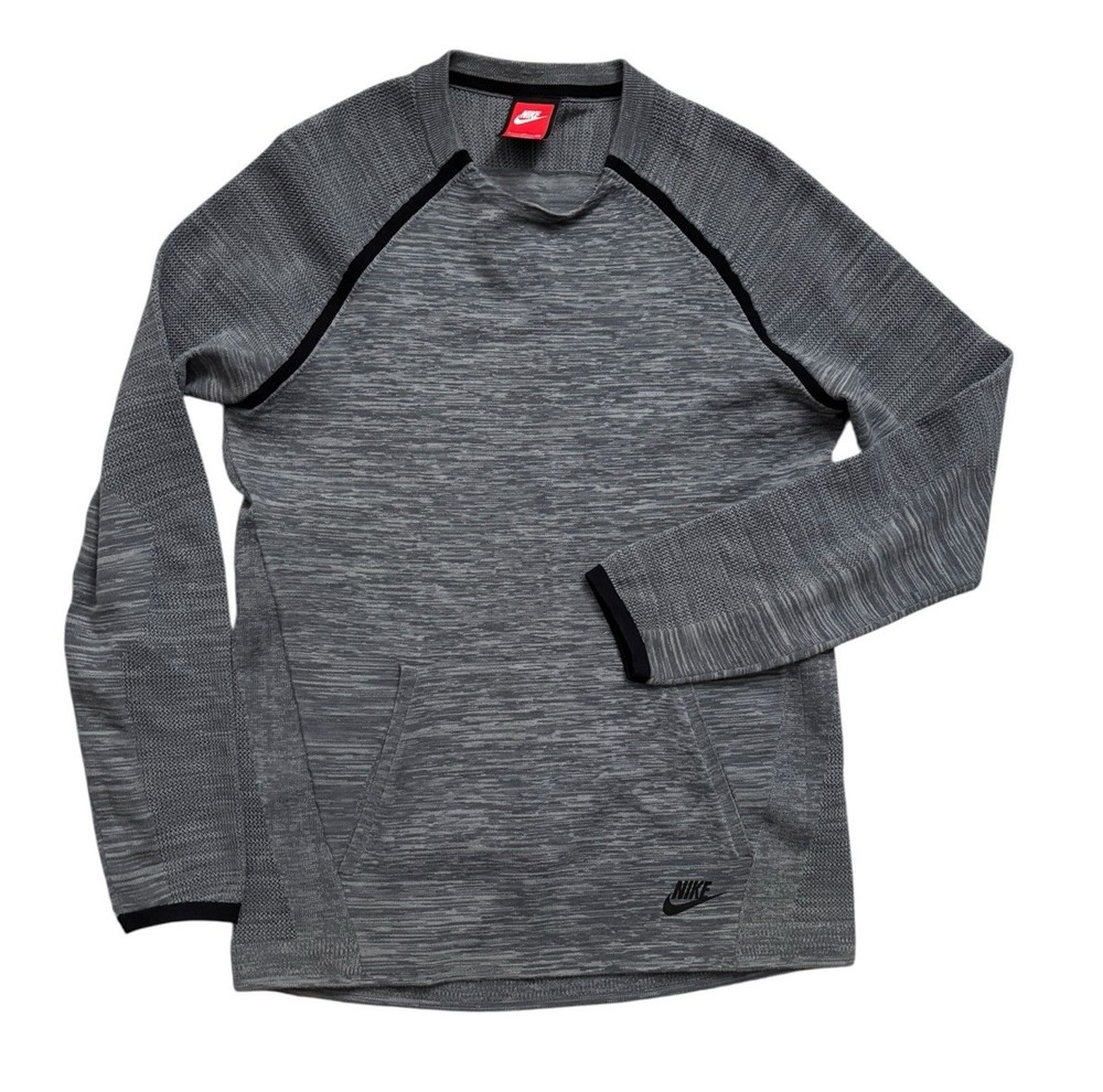 Nike Sweater Mens Size Small Gray Tech Knit Crew Kangaroo Pocket Training Gym