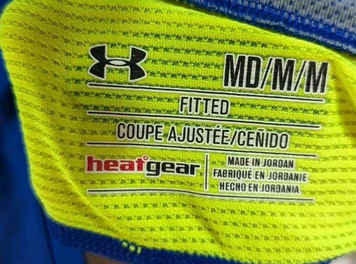 Under Armour Fitted Shirt Mens Medium Blue and Yellow Heat Gear gallery