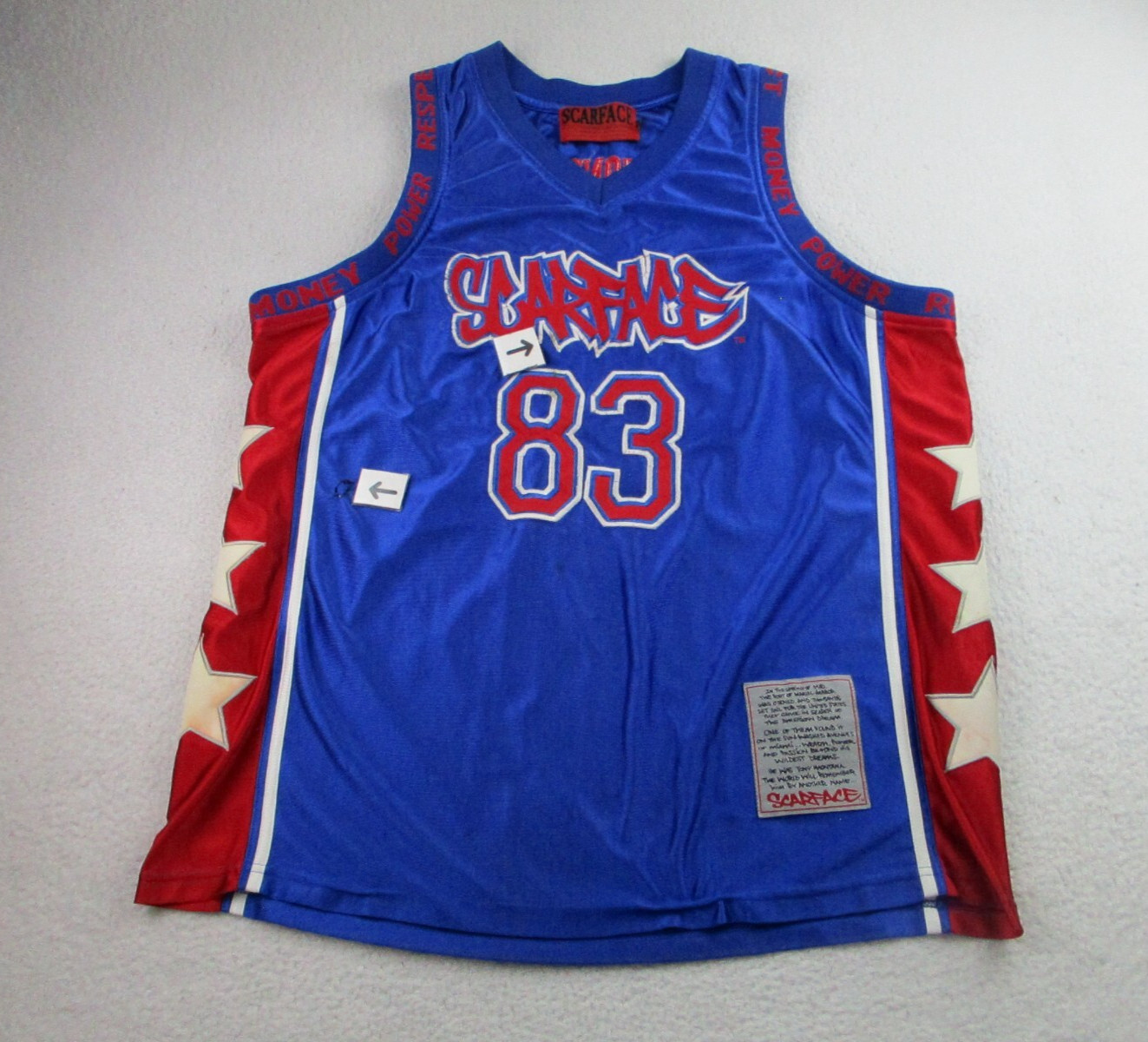 VTG Scarface #83 Basketball Jersey Mens 2XL Blue Rare Tony Montana Y2K *READ* gallery