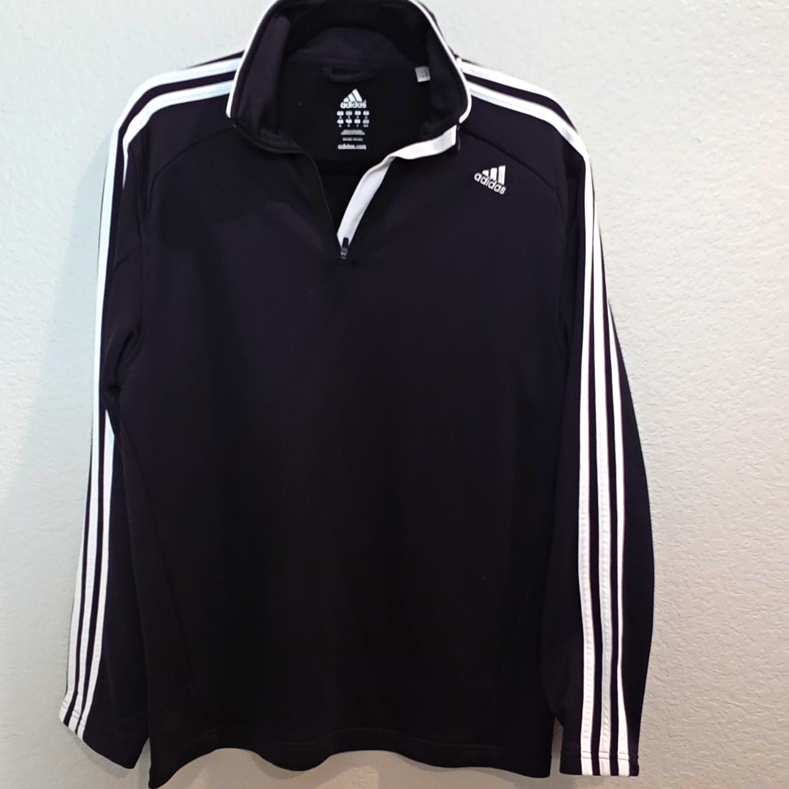 adidas Men’s 1/4 Zip Pullover Mock Neck Long Sleeve Knit Black/White Size M gallery