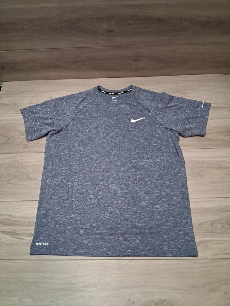 Nike Swim Dri-Fit Shirt Large Heather Blue Short Sleeve UPF 40+ Pre-owned