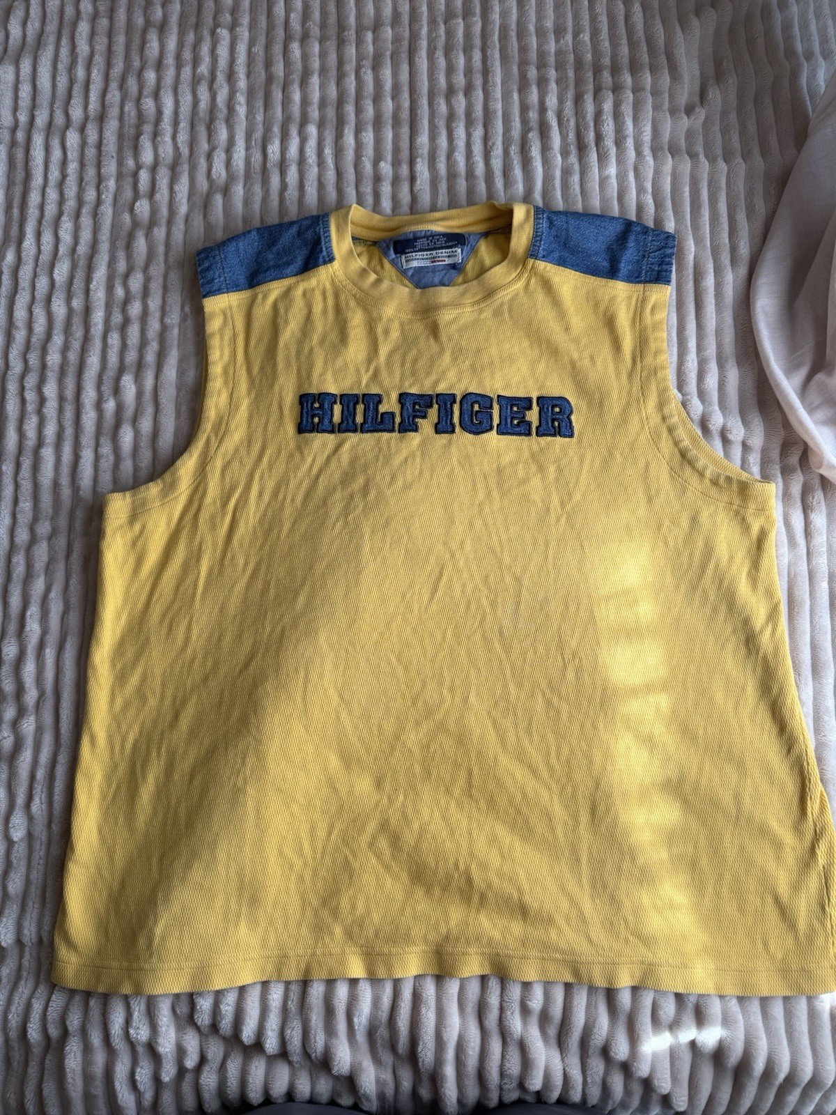 Vtg Y2K 2003 Hilfiger Denim Men Yellow Vintage Tank Top M 100% Cotton Blue Logo gallery