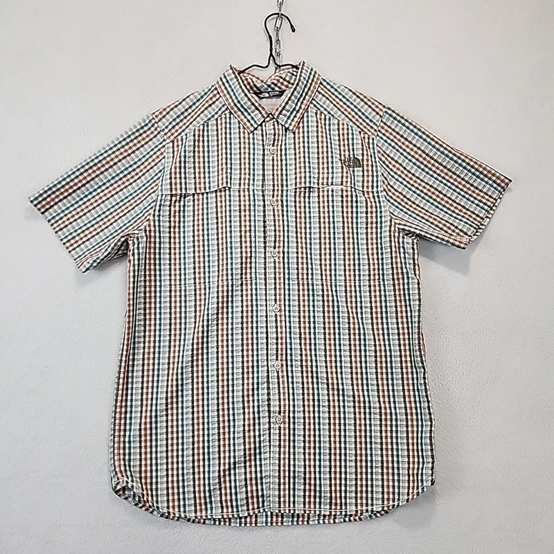 The North Face Men's L Fishing Hiking Vented SS Brown Orange Plaid Outdoor Shirt gallery