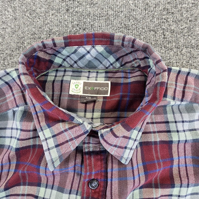 Exofficio • Mens Button Up • Burgundy Plaid Shirt • Insect Shield gallery