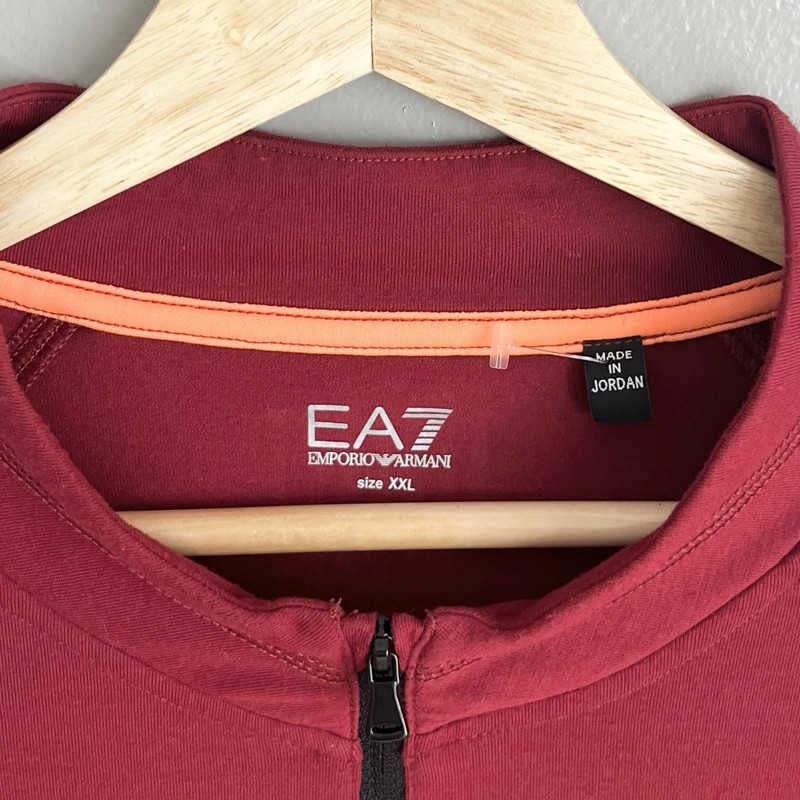 Emporio Armani 1/4 Zip Pullover Shirt EA7 Tee Long Sleeve Red Men's XXL *Stains gallery