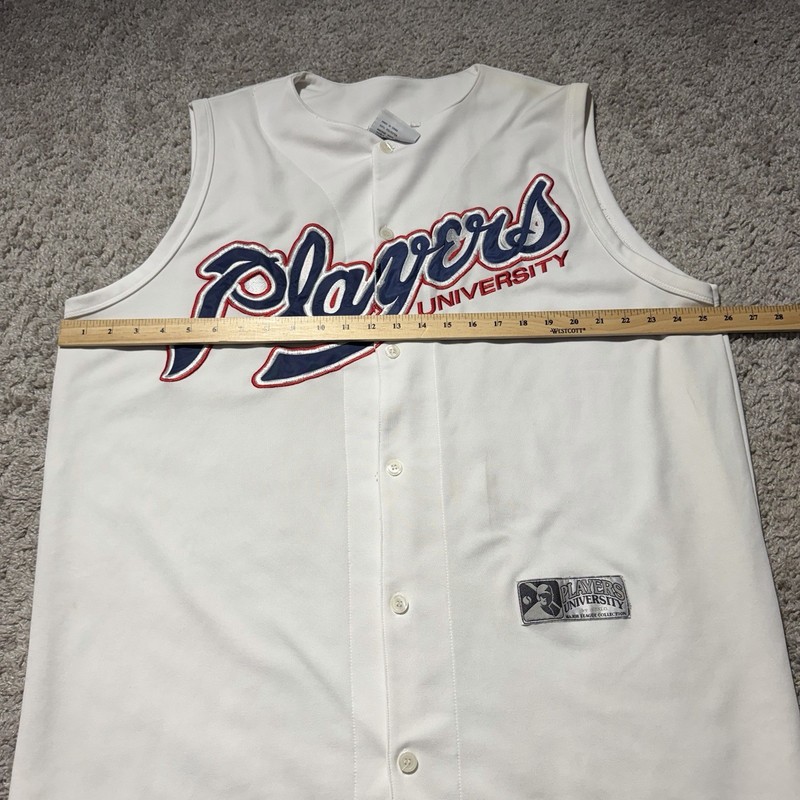 Vintage Y2k Players University Sleeveless Baseball Jersey Streetwear XL White gallery