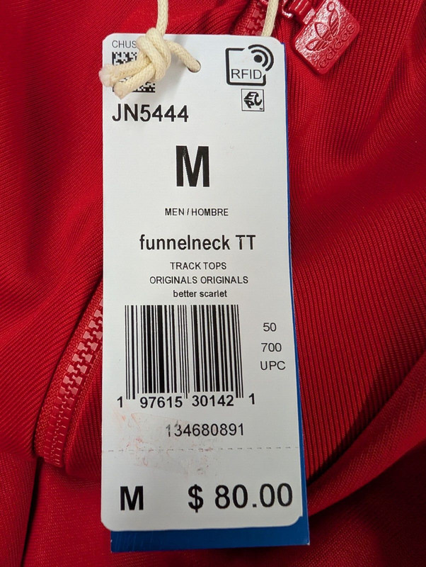 Adidas Men Track Top Jacket Originals Funnel Neck Red JN5444 Adicolor Size M gallery