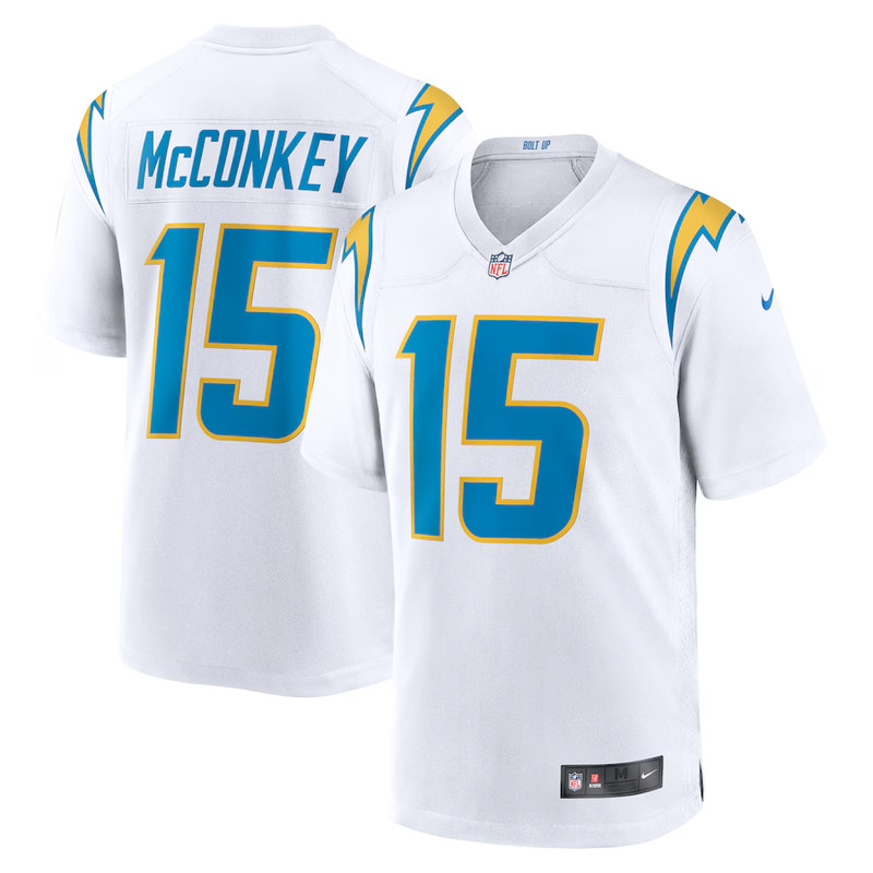 Men's #15 Ladd McConkey Blue/White/Navy Player SportShirt Adult - All Stitched gallery
