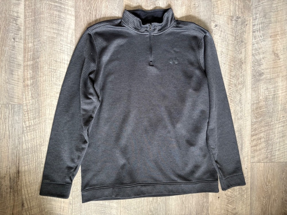 Under Armour Storm Golf Polo XXLT Grey/Black Striped Long Sleeve 1/4 Zip