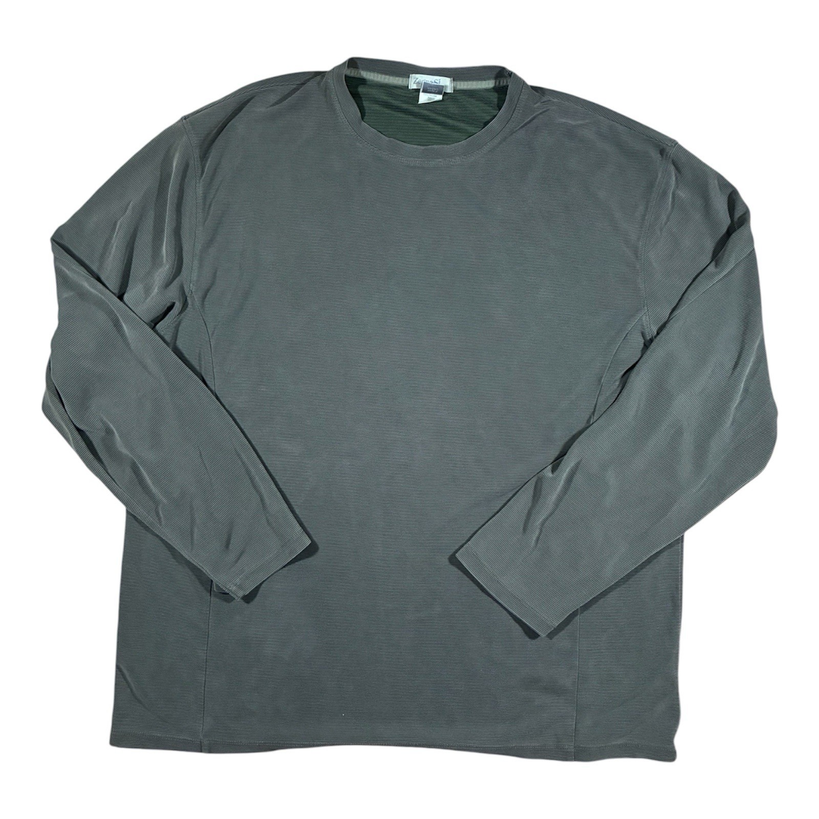 Zegna Sport Ribbed Rayon Crew Neck Long Sleeve Shirt Gray Performance Mens XL gallery