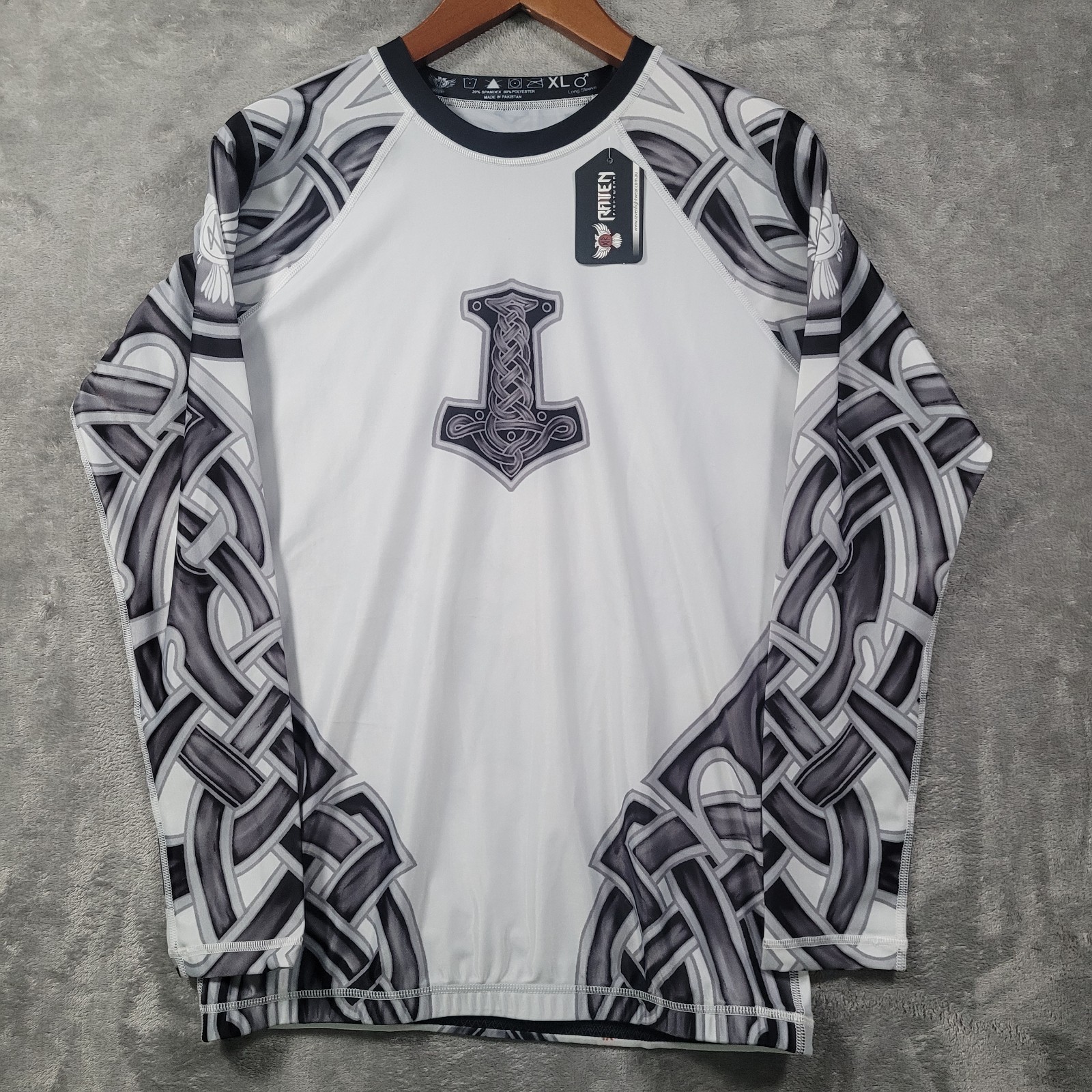 Mens XL Celtic Thor Hammer Compression Rash Guard Long Sleeve MMA Gym Shirt gallery