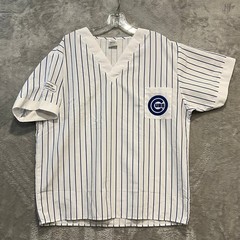 Chicago Cubs Scrub Top Mens Medium White Blue Pinstripe Baseball Jersey Style