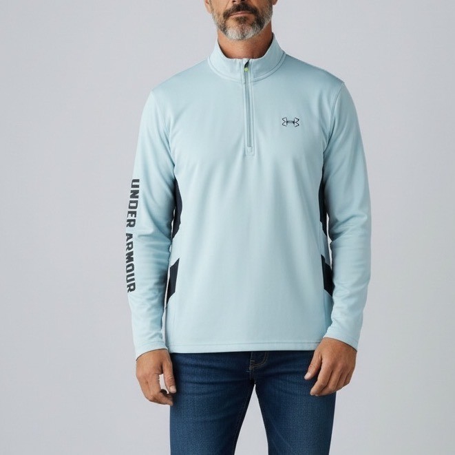 Under Armour HeatGear Mens XL 1/4 Zip Fishing Pullover Light Blue Fish Hook Logo gallery
